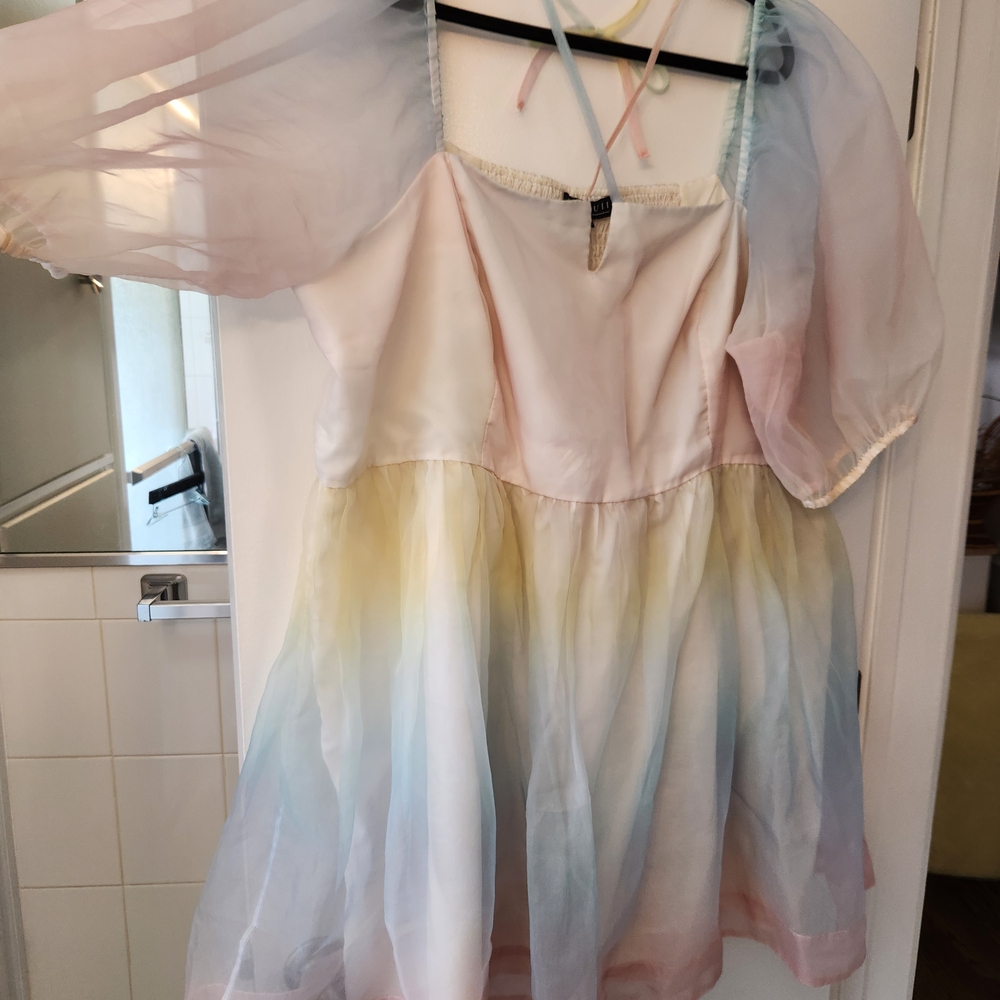 Eloquii Pastel Ombre Puff-Sleeve Mini Dress - Women's